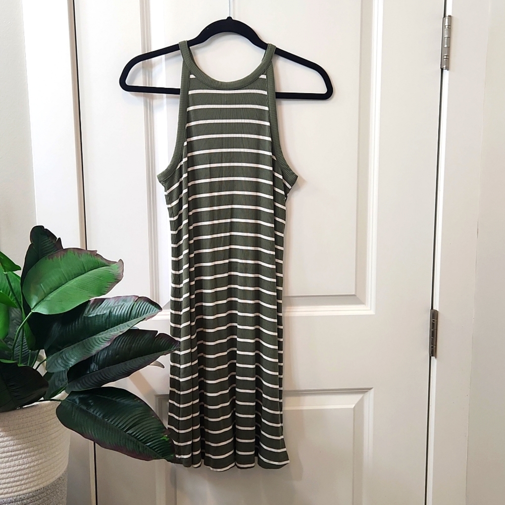 Old Navy, Small, Green & White Striped, Ribbed Dress